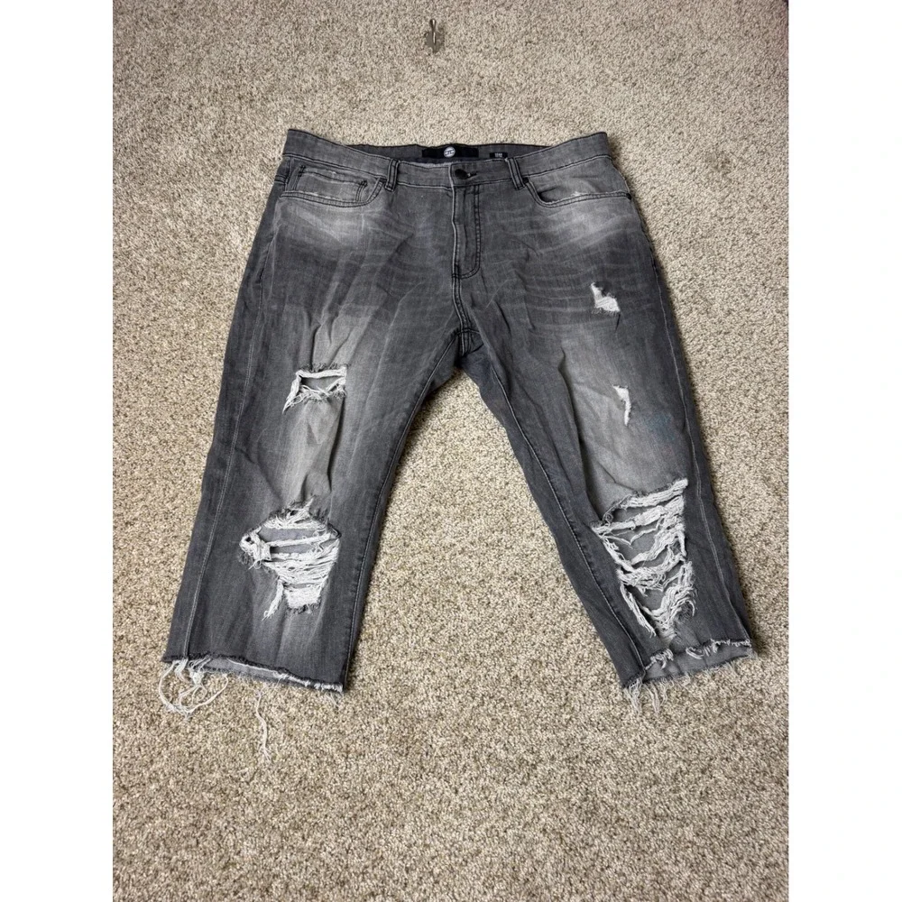Jordan Craig Sean Distressed Denim Shorts Faded Black Mens 38 Cut Off Ripped